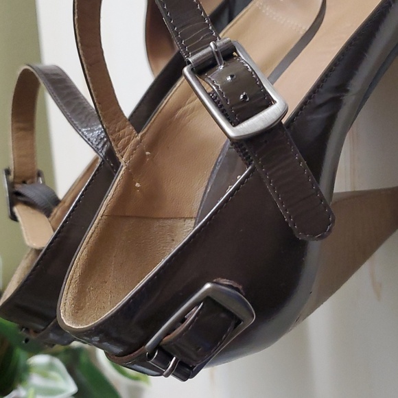 Chloé | Dark Olive Green Patent Leather Peep-toe Heels Sz 37 - Picture 9 of 15